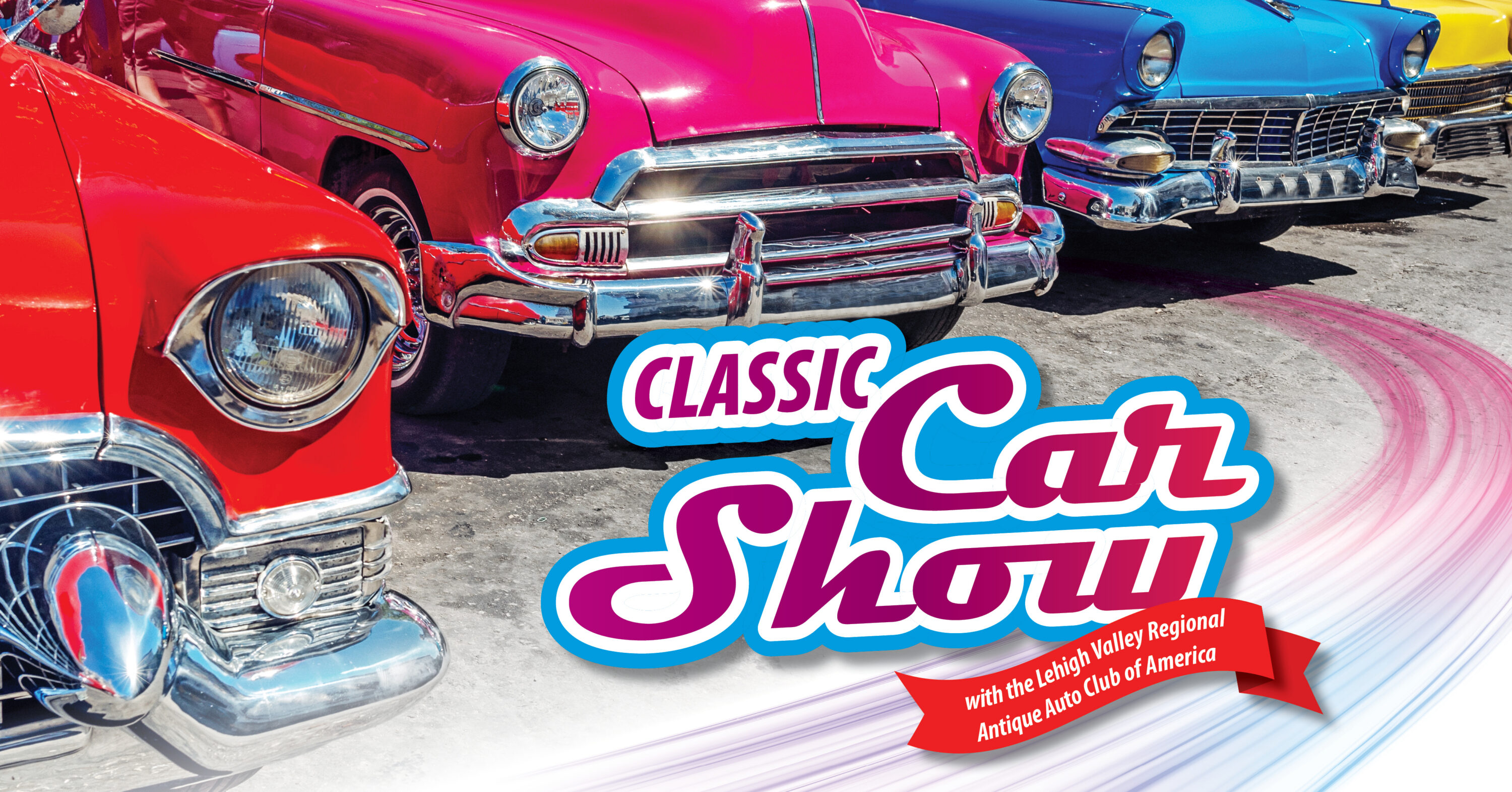 Colorful vintage cars at classic car show
